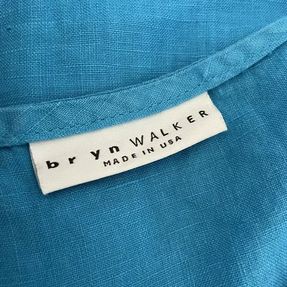 Bryn Walker Linen Blue Midi Dress LARGE Sleeveless Ruffle Front Lagenlook - Picture 5 of 7